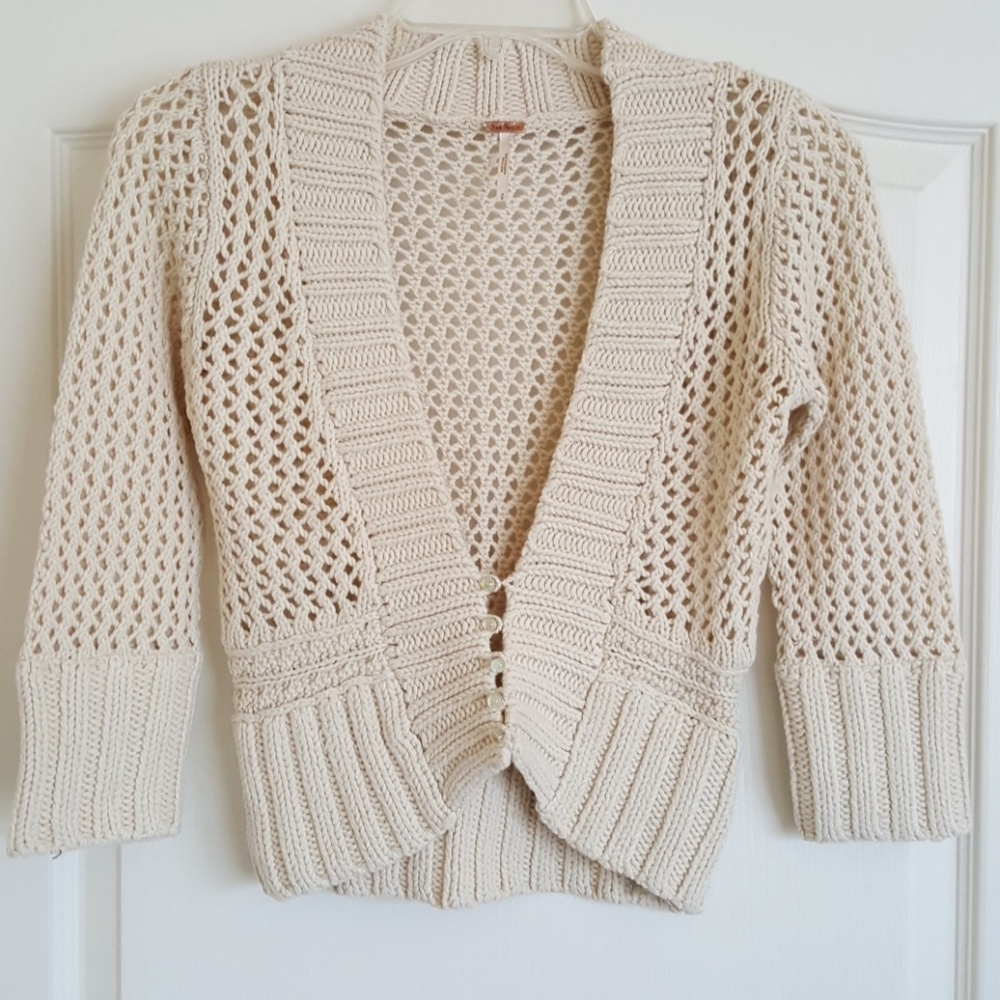 New Free People Knit Sweater Cardigan Cream Small